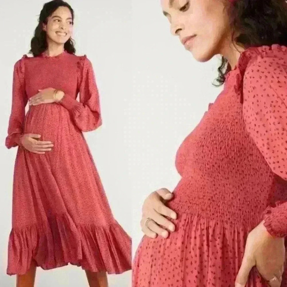 Hatch Collection Lana Midi Raspberry Maternity Dress Multi Floral Size Small - Picture 1 of 12